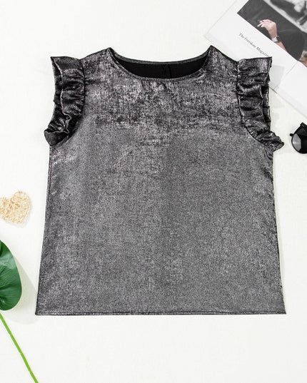Silver Metallic Ruffle Shoulder Sleeveless Party Top