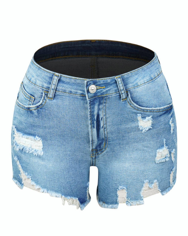 Stretch ripped denim shorts
