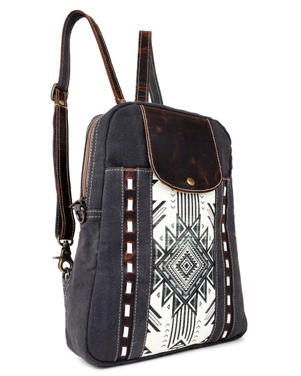 Canvas & Leather Women's Backpack - Black/White