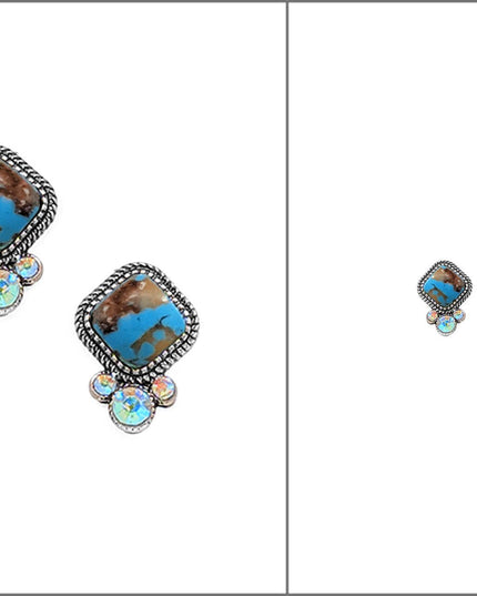 Western Diamond Shape Stone Stud Earrings