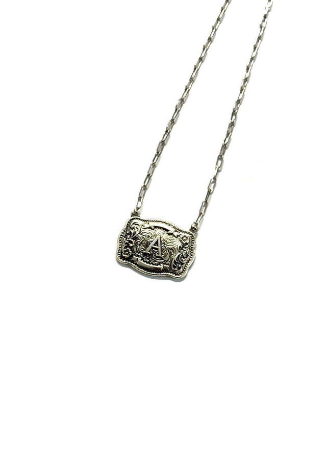 Western Belt Buckle Initial Necklace