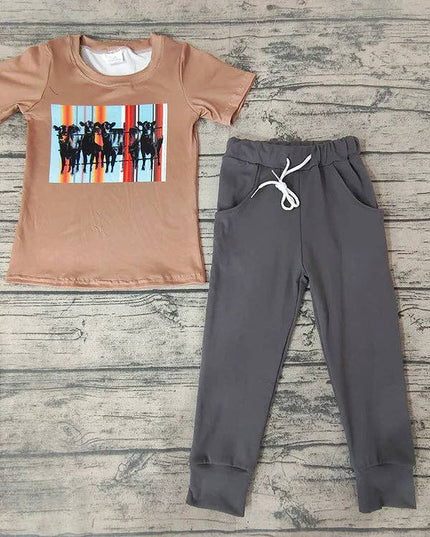Baby Boys western Cows Tops Pants clothes sets