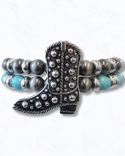 Silver Studded Cowboy Boot Stretch Bracelet