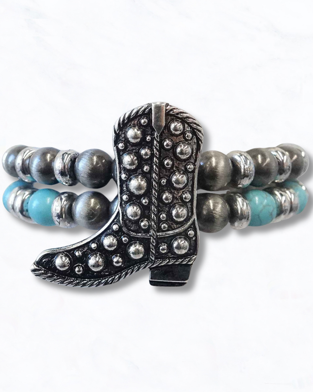 Silver Studded Cowboy Boot Stretch Bracelet