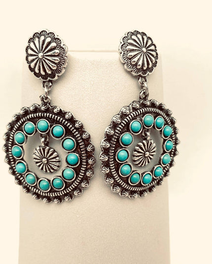 Turquoise Round Hollow Post Earrings - WJ