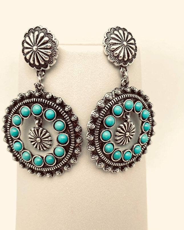 Turquoise Round Hollow Post Earrings - WJ