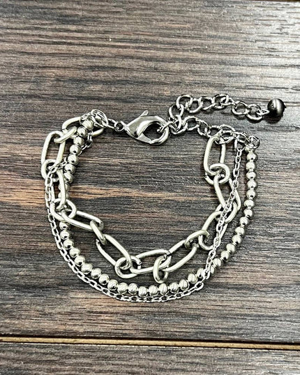711591, Handmade Silver Navajo Bead Adjustable Bracelet
