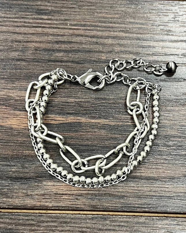 711591, Handmade Silver Navajo Bead Adjustable Bracelet