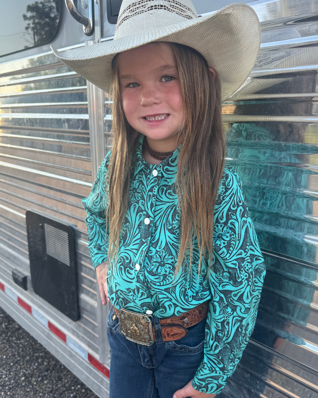 Tooled In Turquoise Button Up Kids