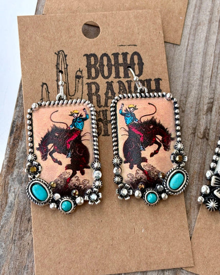Western Style Pendant with Turquoise Stone Drop Earrings