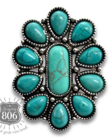 Turquoise color oval flower ring - LC