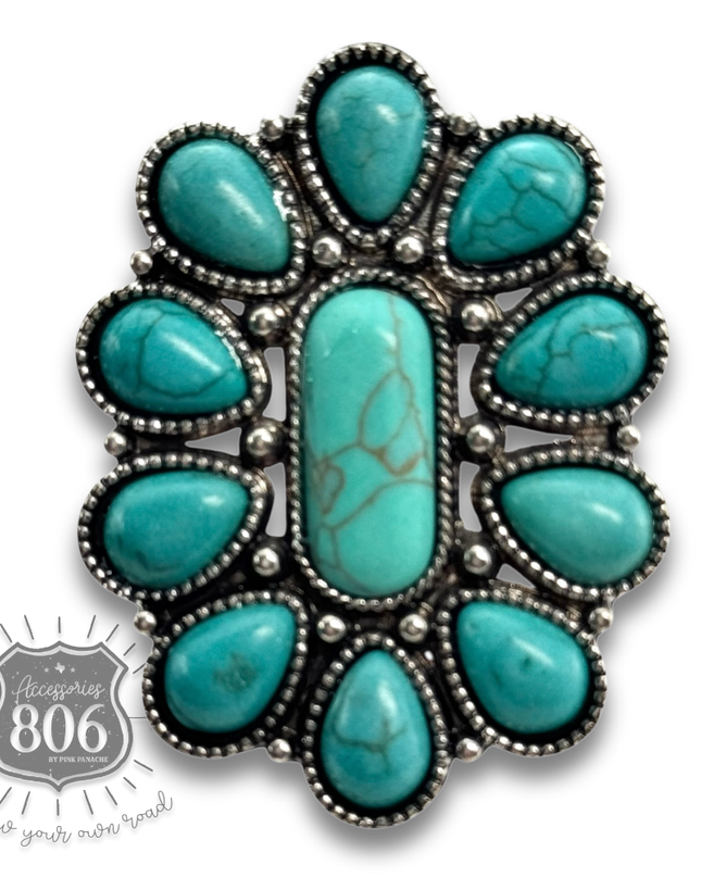 Turquoise color oval flower ring - LC