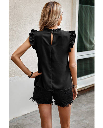 Striped Solid Cap Sleeve Ruffle Neck Tunic Shirts