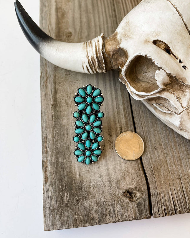 Western Adjustable Cluster Cuff Ring | turquoise or copper