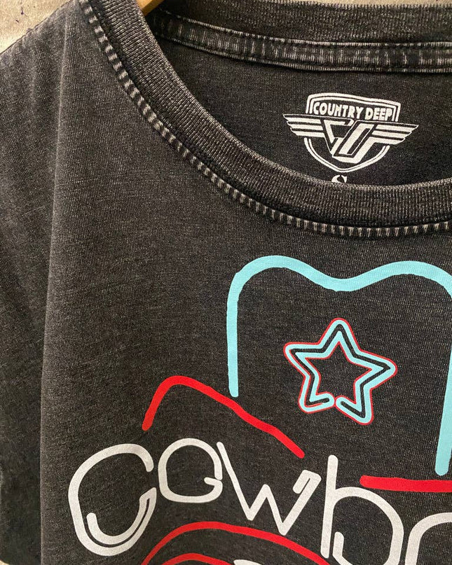 Cowboys & Beer Neon Boot Relaxed Cropped Acid wash T-shirt