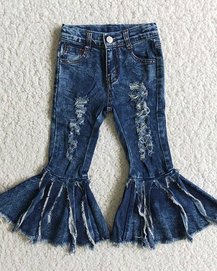 Sibling Baby Girls Blue Leopard Bell Bottoms Denim Jeans