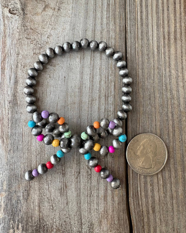 Western Navajo Style Pearl Bow Coquette Stretch Bracelet