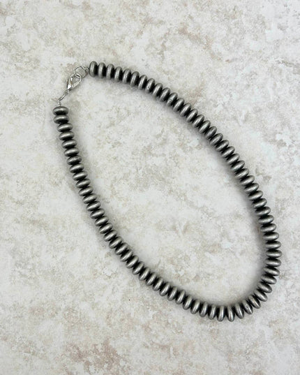 NKS230603-34-SILVER      16 Inches 10mm roundel silver Navajo pearl bead Necklace