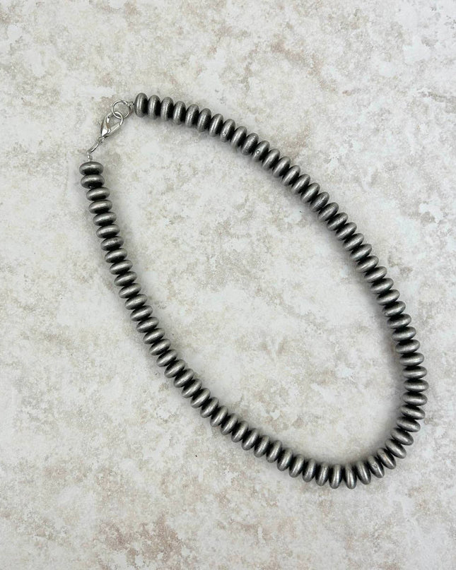 NKS230603-34-SILVER      16 Inches 10mm roundel silver Navajo pearl bead Necklace