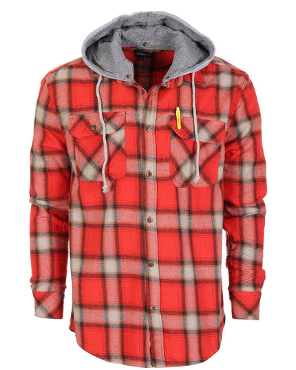 Men's Casual Button Up Flannel Shirt with Removable Hoodie GB-LS92H