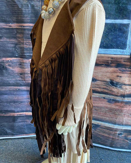 Western brown suede cowgirl sleeveless fringe vest