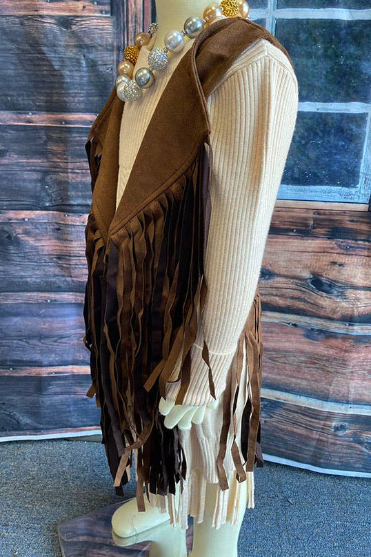 Western brown suede cowgirl sleeveless fringe vest