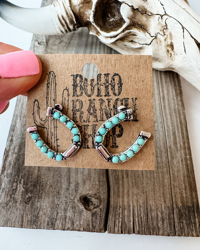 Western Horseshoe Stud Rhinestone Earrings