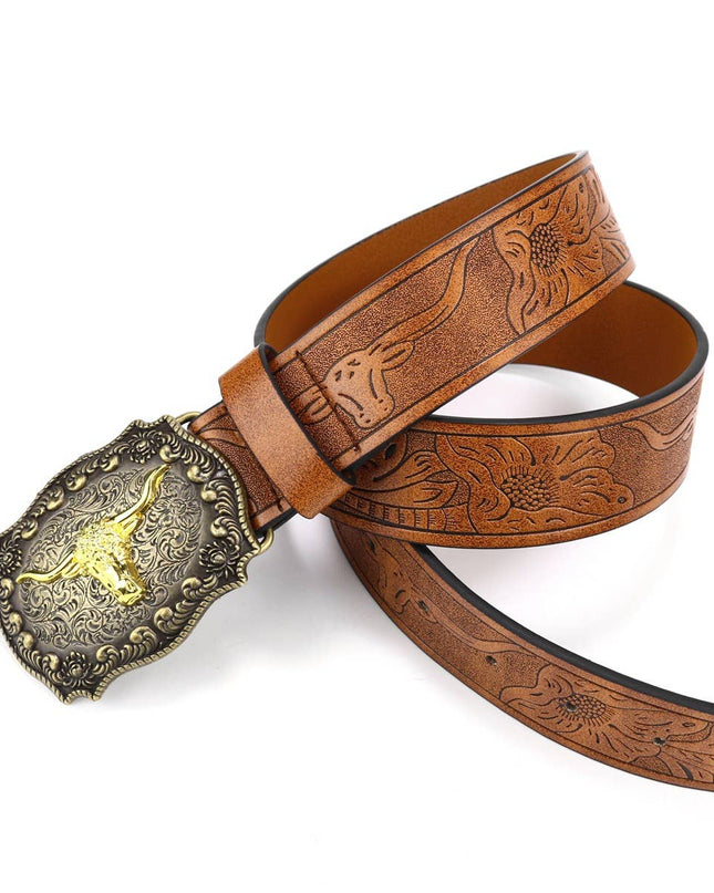 Western Cowboy Style Bull Head Buckle Retro Belt