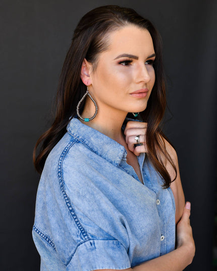 Metallic Silver/ Turquoise Disk Teardrop Earring