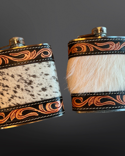 Cowhide Tooled Leather Western Flask