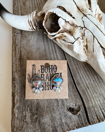 Western Diamond Shape Stone Stud Earrings