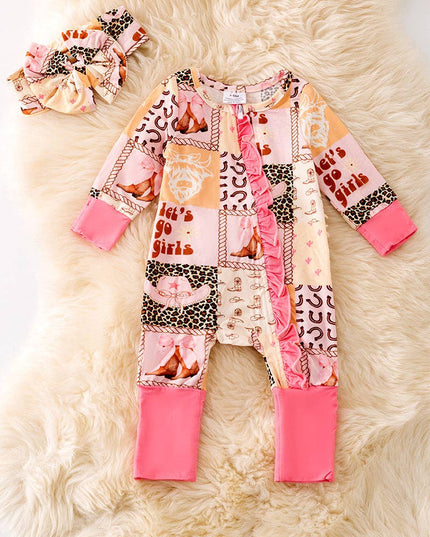 🎍Bamboo western baby onesie with matching headband. RPG52354 SOL