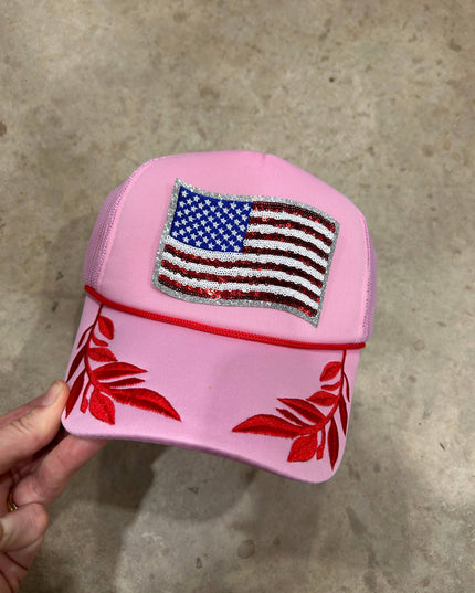 Sequin Flag Trucker | American Flag Hat | Patriotic Cap
