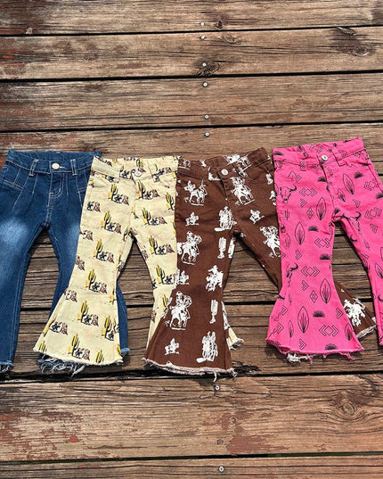 Sibling Baby Girls Western Cowgirls Bell Flare Denim Pants