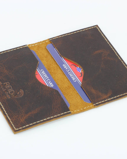 RFID Hunter Leather Men's Slim Bifold Card Case syle #8018