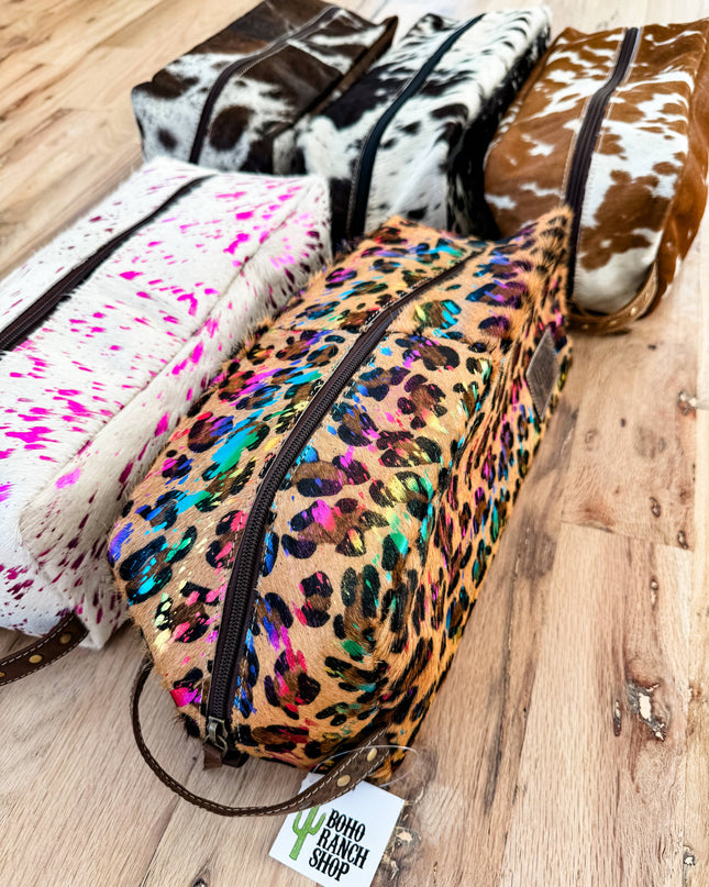 XL Cowhide Western Toiletry Hair Tools Bag Makeup Travel