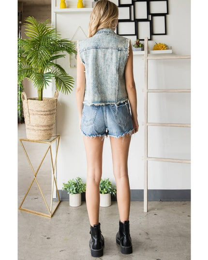 Rhinestone Color Denim Vest