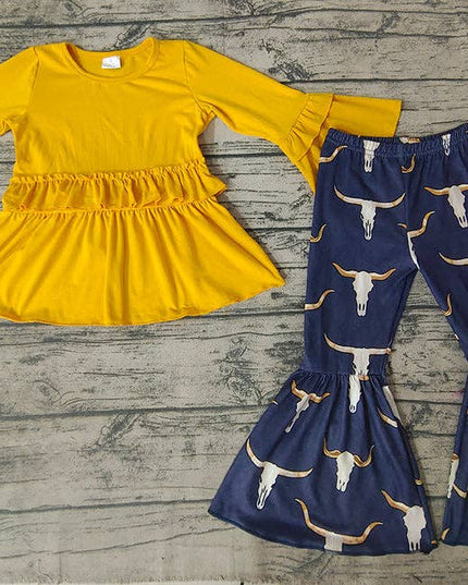 Baby Girls Cow Rufle Top Bell pants clothes sets