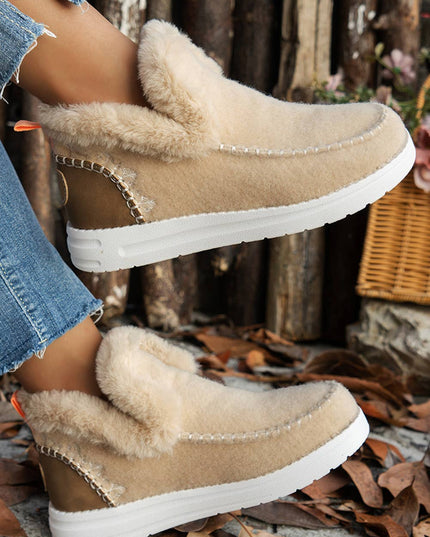 Suede Stitching Patchwork Plush Lined Anklet Boots