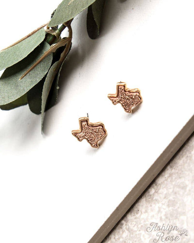 Texas Druzy Stud Earrings, Rose Gold