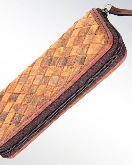 LC-ADBGI121 Woven Leather Western Wallet - Genuine Cowhide Zip-Around Purse