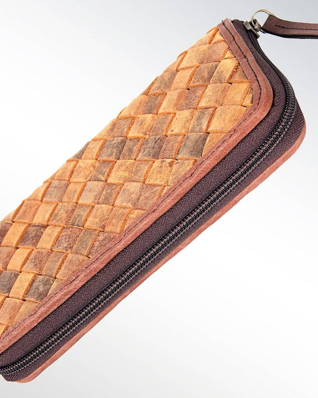 LC-ADBGI121 Woven Leather Western Wallet - Genuine Cowhide Zip-Around Purse