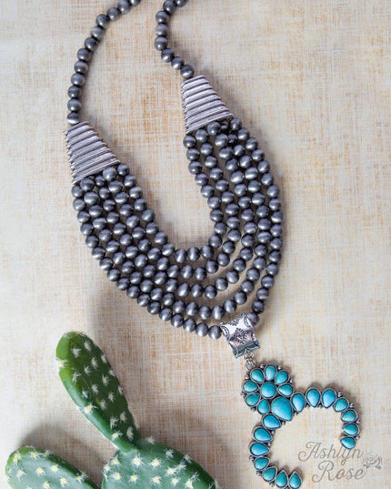 Howdy Partner Turquoise Squash Blossom, Silver