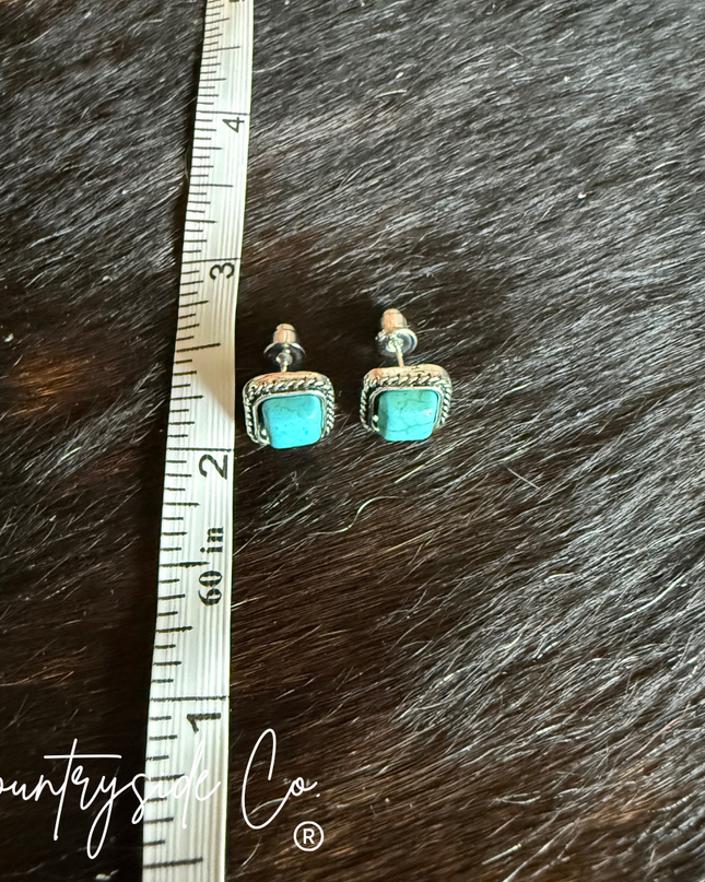 Turquoise Square Stud  Earrings