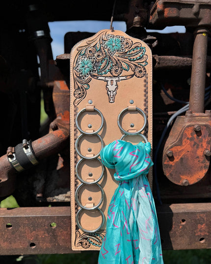 Genuine Western Tooled Leather Wild Rag Scarf Display Holder Keeper a Double B Wild Rags Exclusive