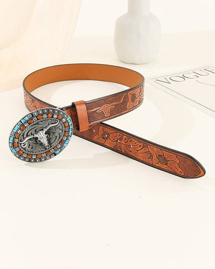 Western Bull Monogram PU Leather Belt MOQ 3pcs ZK1313