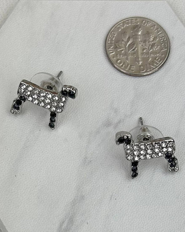 Clear and Black Crystal Sheep Stud Earrings