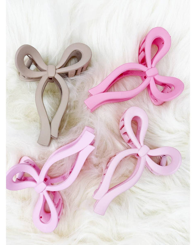 Assorted Pink and Taupe Shades of Bow Clip