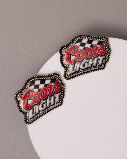 Western Beer Logo Stud Earrings with Checker Flag
