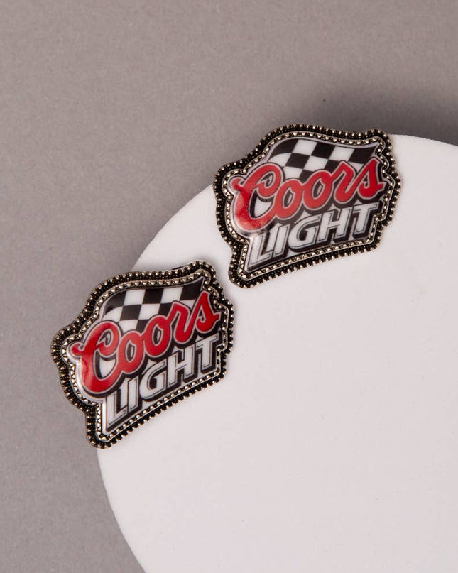 Western Beer Logo Stud Earrings with Checker Flag